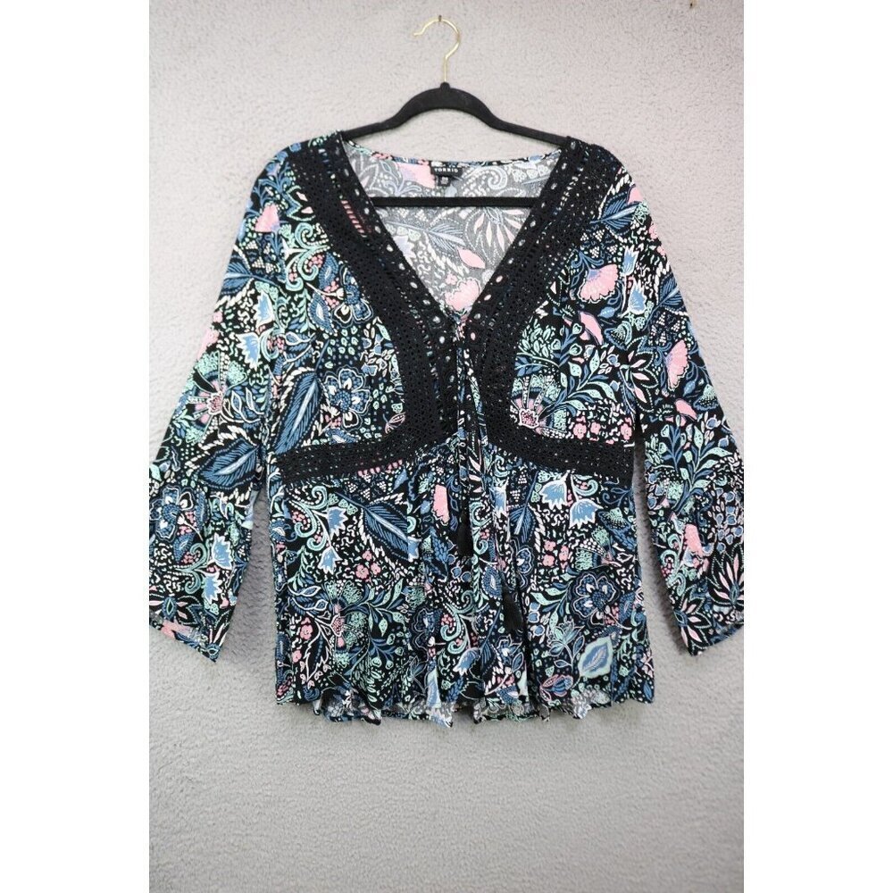 Torrid 3/4 Bell Sleeve Tunic-Black Lace-Whimsigoth-Size 00 or M/L(10)-Tassels